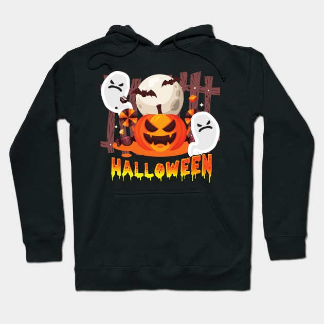 Halloween Pumpkin Candy Ghosts Moon Bat Scary Spooky Costume Hoodie by nathalieaynie